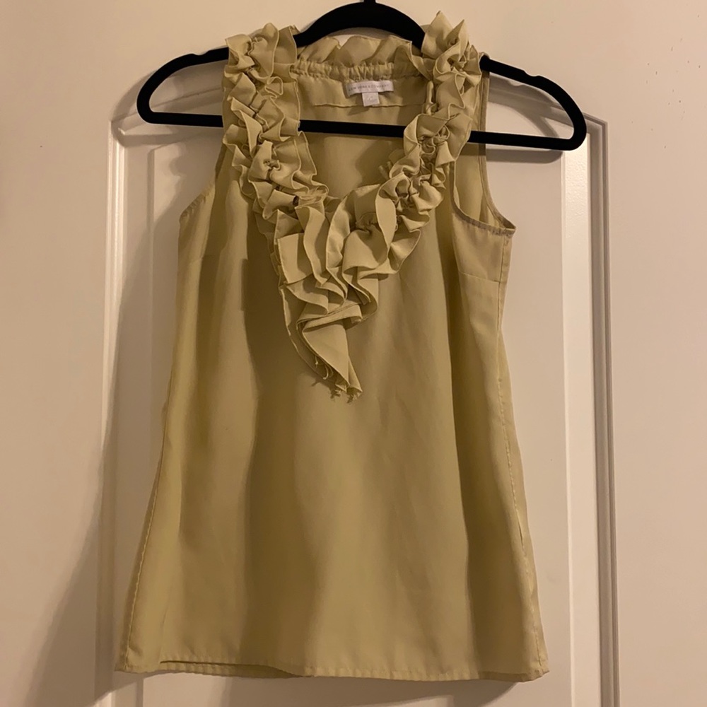 Very light green/yellow ruffled tank top